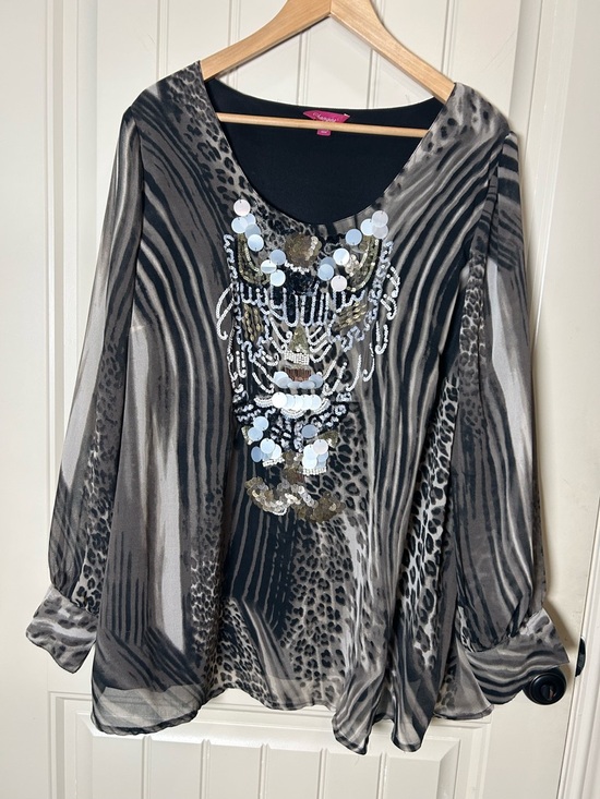 By Together Tops - Changes byTogether Women’s Embellished Animal-Print Long Sleeve BlouseBoho Sz 22